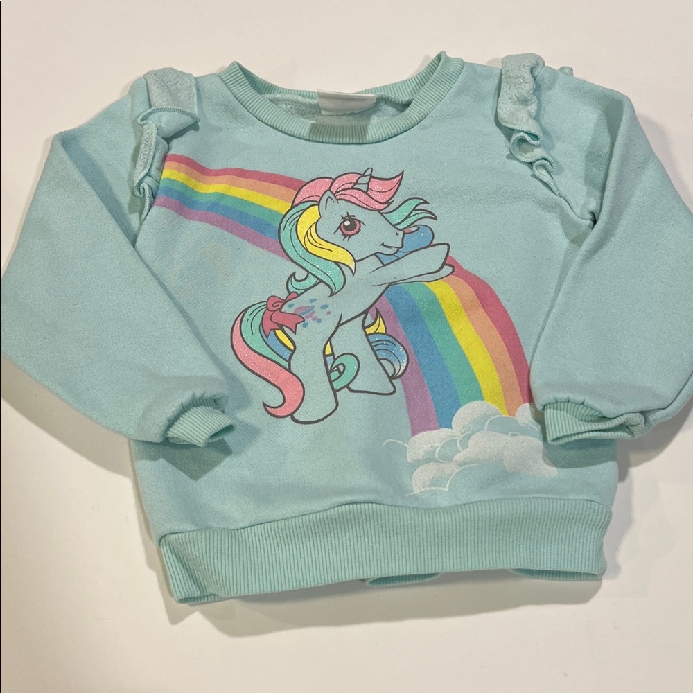 My Little Pony - 4T, Pastel Rainbow Unicorn Sweatshirt - Light Blue